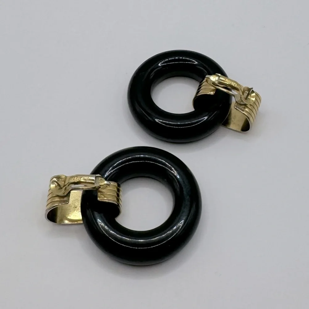 NAPIER Vintage Black & Gold Door Knocker Earrings - Picture 9 of 13